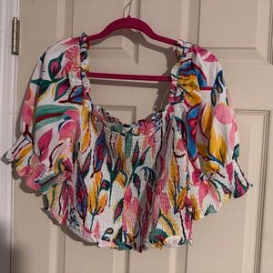 Bar III Multicolor Floral Smocked Blouse and pant set